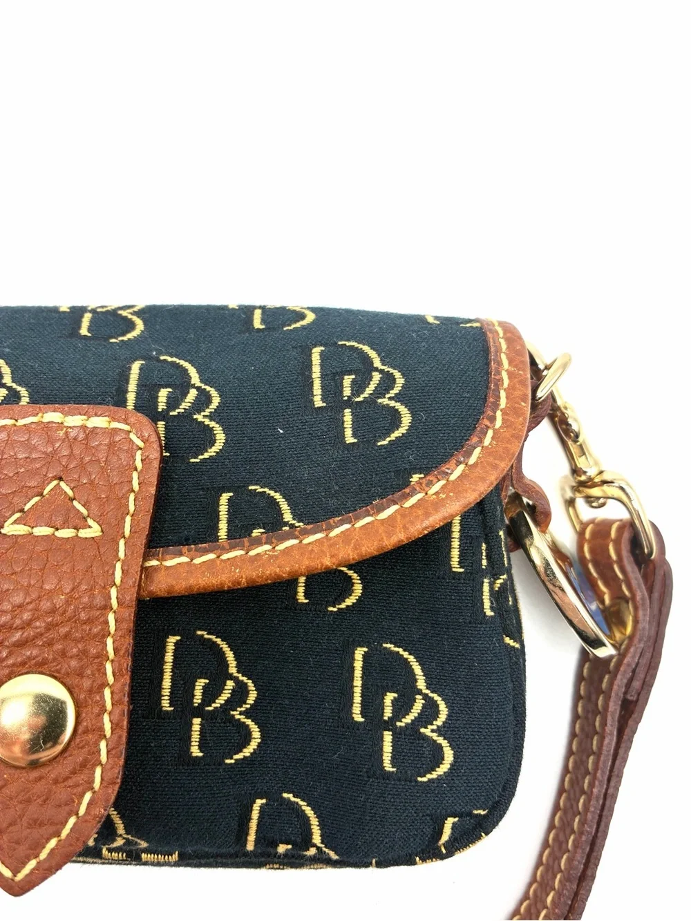 Vintage Dooney & Bourke Navy Tan DB Monogram Wristlet Pouch Blue Duck USA